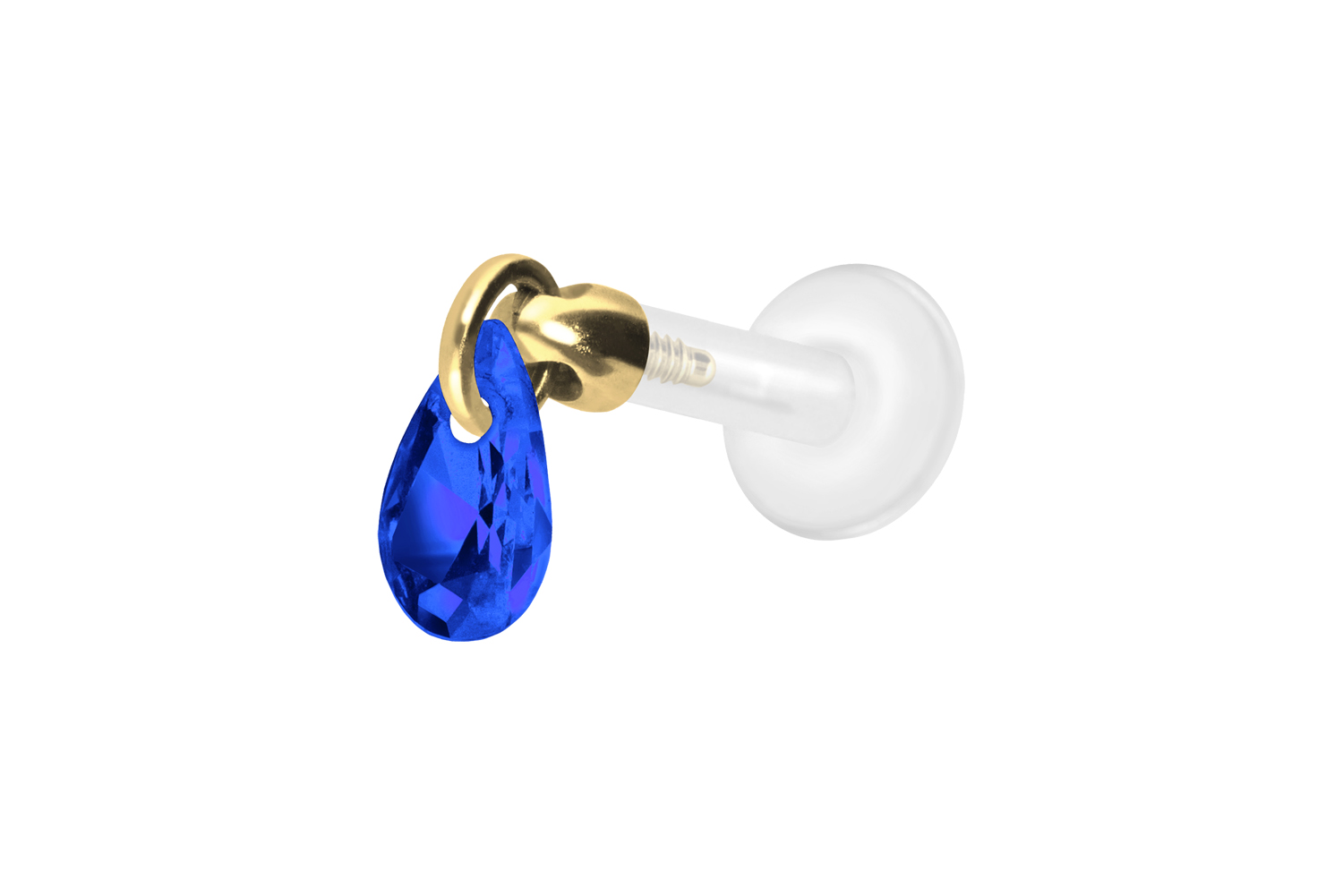 PTFE Labret Piercing mit Innengewinde + Titan-Aufsatz KRISTALLTROPFEN